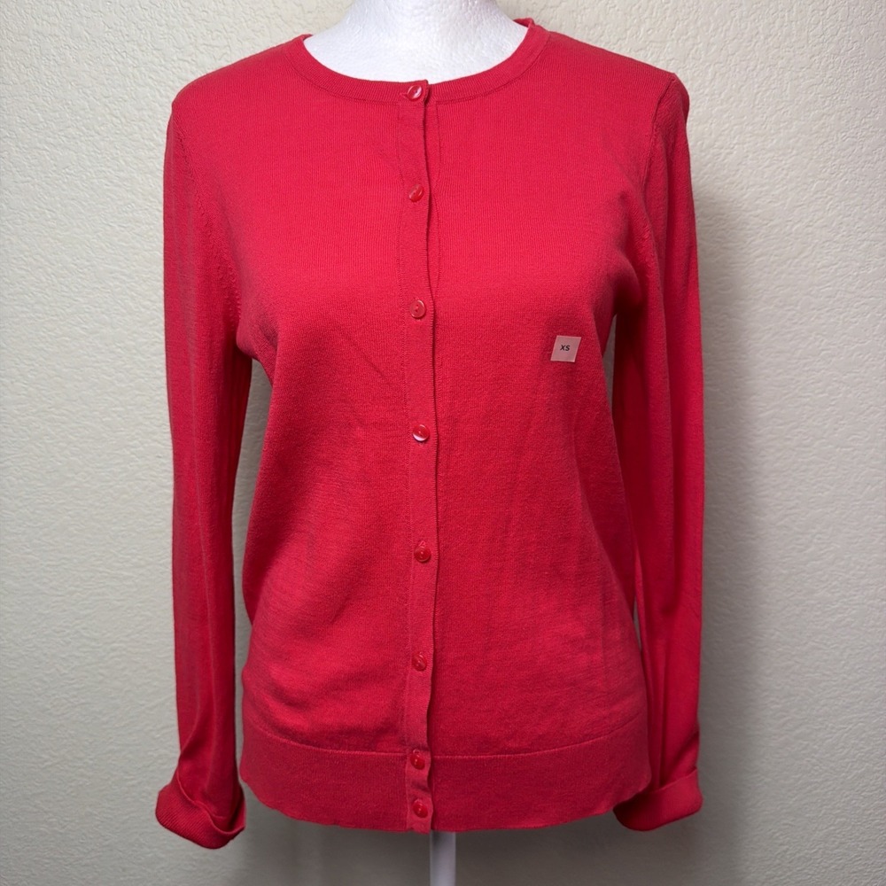 LOFT Cardigan Sweater XS Women Red Lightweight Button Front Crew Neck Casual Top
